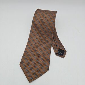Mens J Hane Barnes Orange Gray‎ Geometric 100% Silk Tie Made in Japan